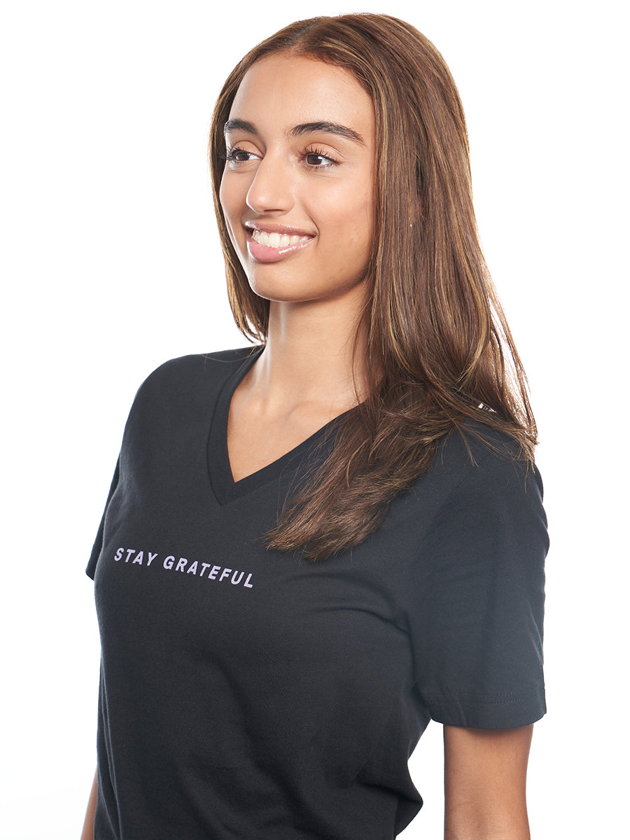 Gratitude Stay Grateful Black V-Neck Tee